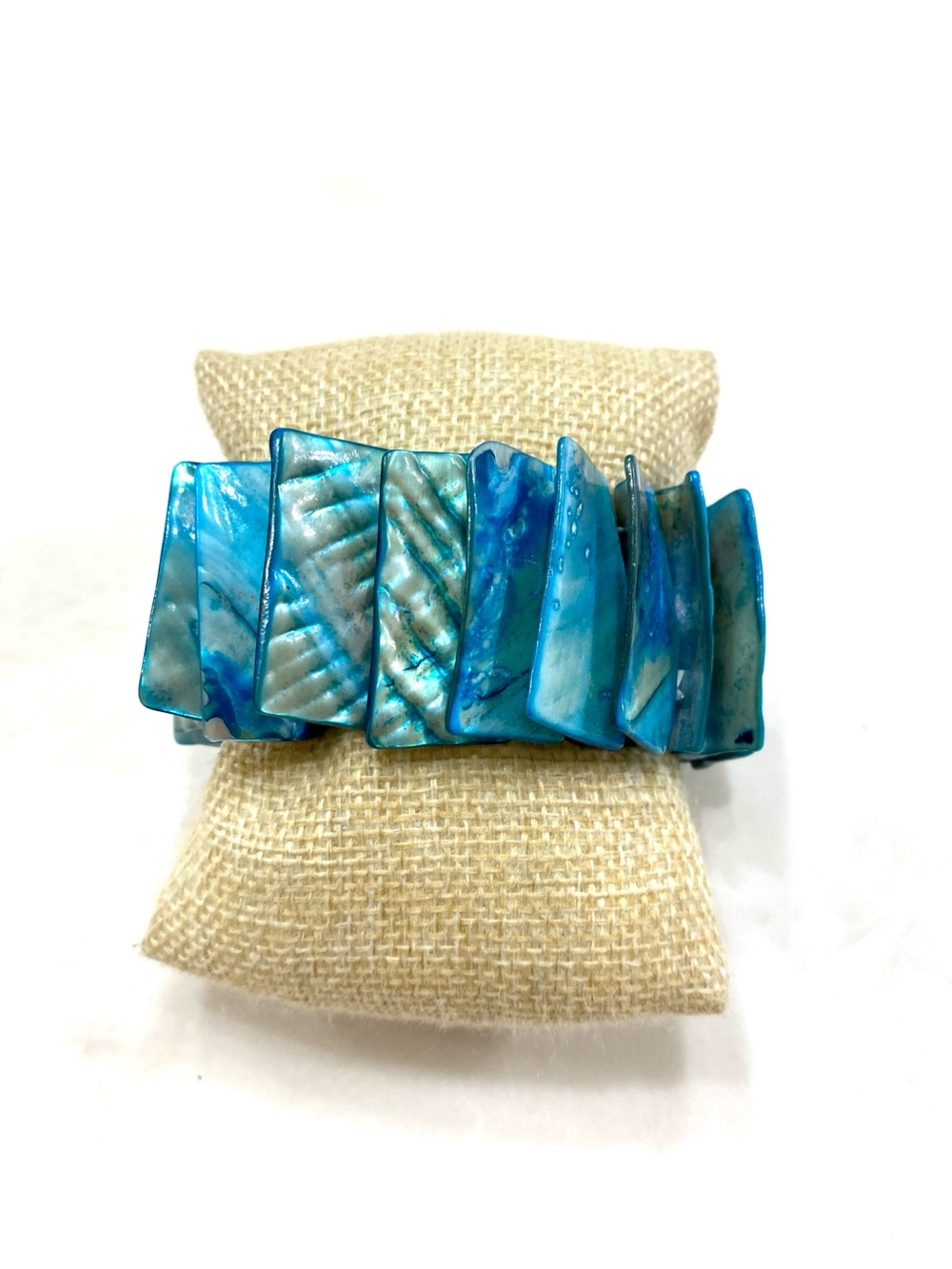 Handmade Marbled Blue Tile Stretch Bracelet